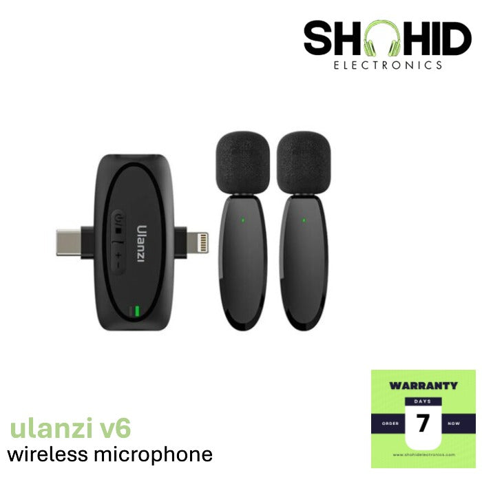 Ulanzi V6 3-in-1 Plug-Play Wireless Lavalier Microphone for iPhone/Android/Tablet/Camera