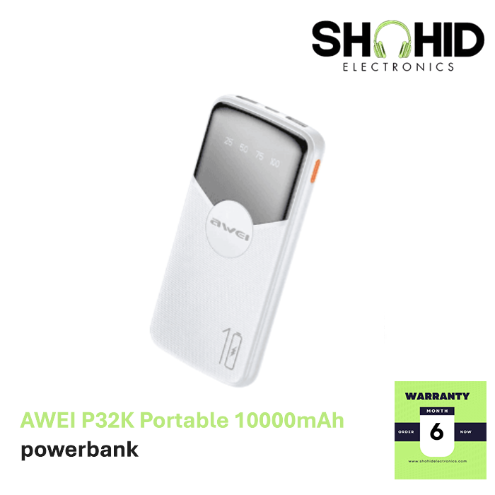 AWEI P32K Portable 10000mAh Power Bank Digital Display Phone Charger External Battery price in bangladesh