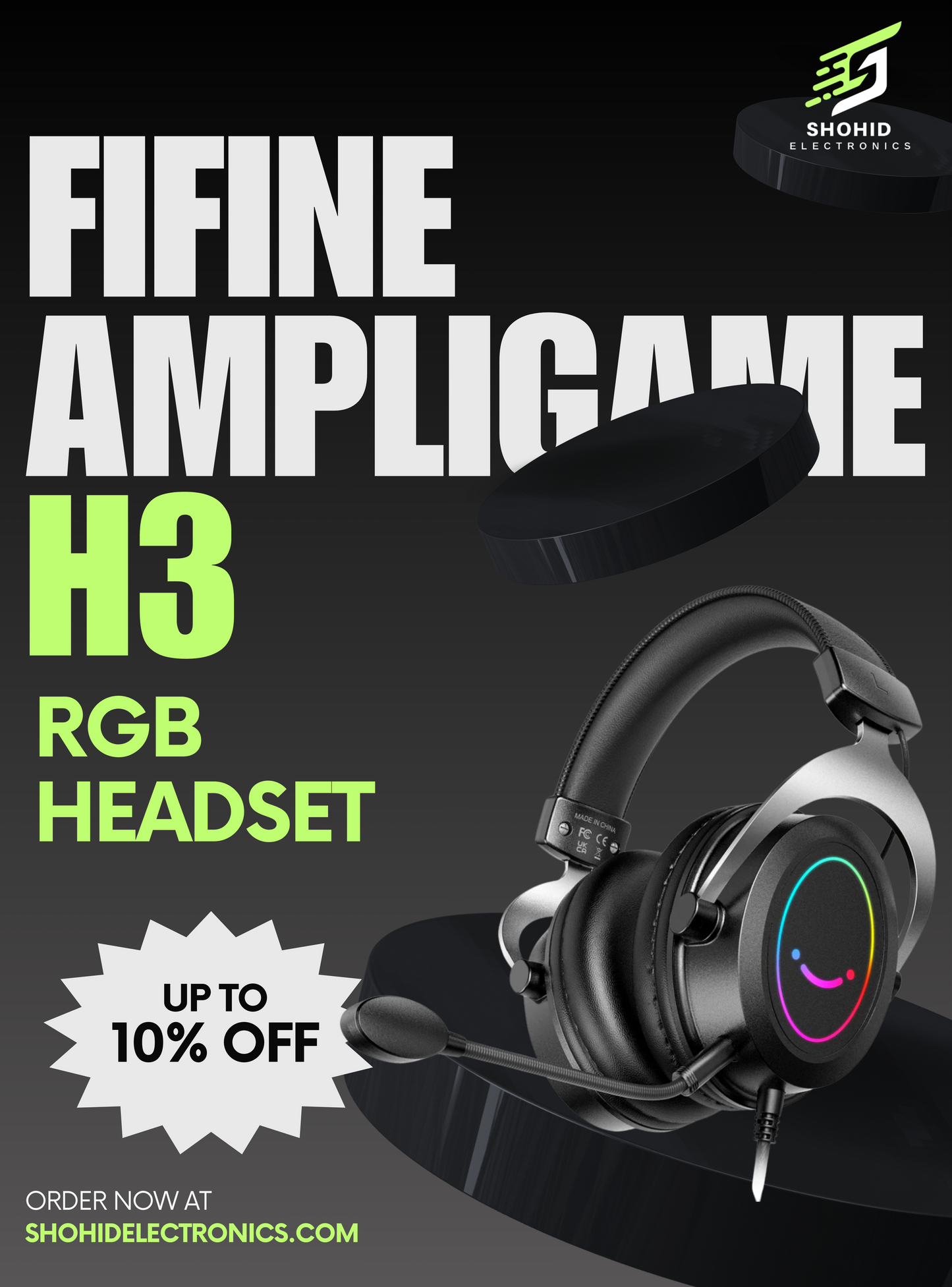 FIFINE Technology AmpliGame H3 RGB Headset with 3.5mm TRRS Jack for PS4/5, Xbox, Switch, In-line Volume & Mute Control